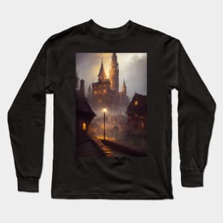 Medieval Fantasy Village at night Long Sleeve T-Shirt